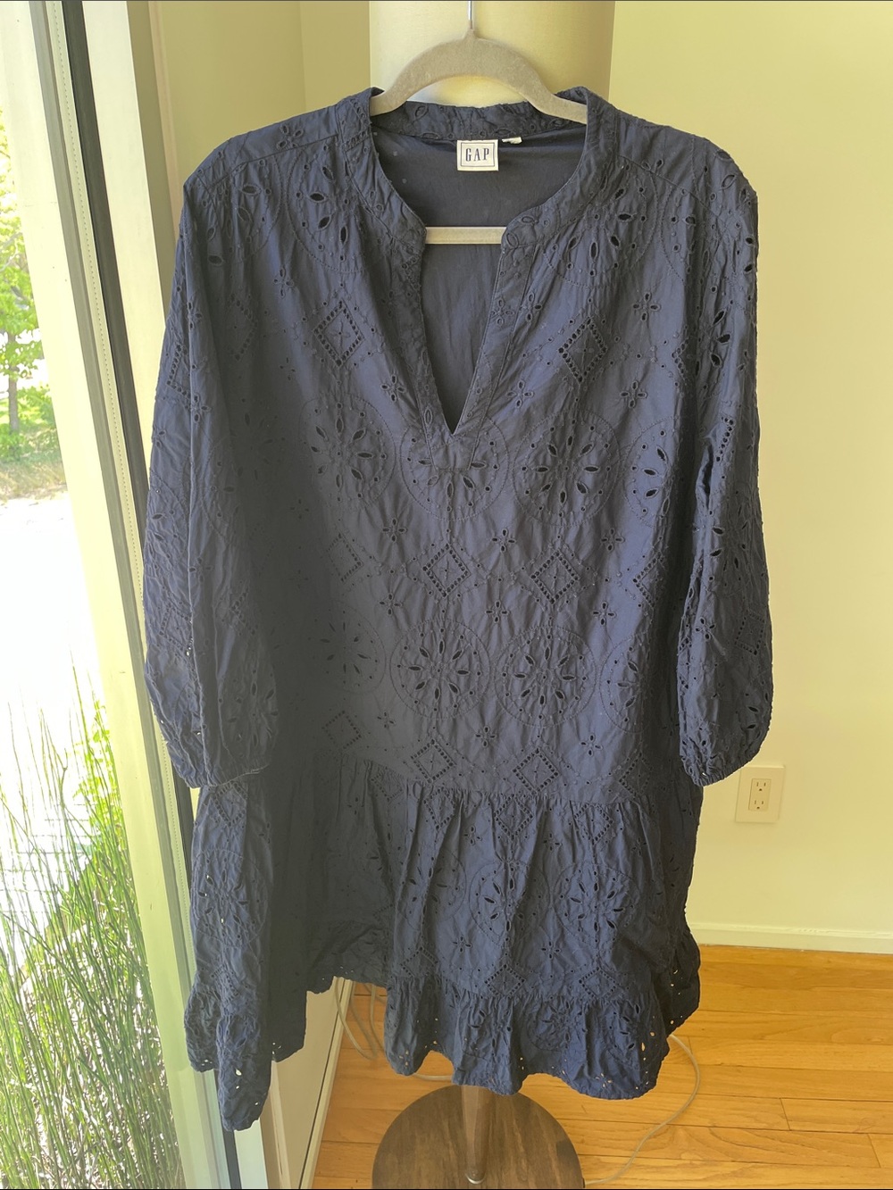 GAP Navy Embroidered Eyelet Tiered Mini Dress